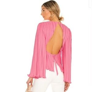 Song of Style Pink Pleated Open Back Long Sleeve Blouse Top Small
